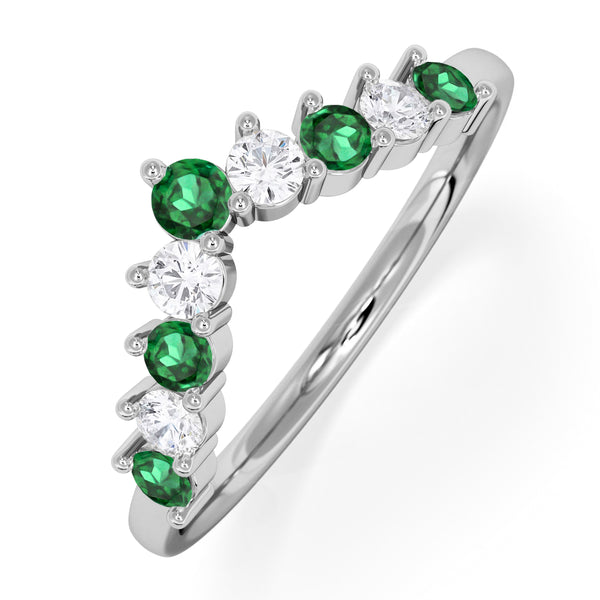 Emerald and Lab Diamond Wishbone Ring in 9K White Gold
